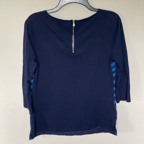 Ann Taylor Blue Striped 3/4 Sleeve Blouse - Picture 3 of 6